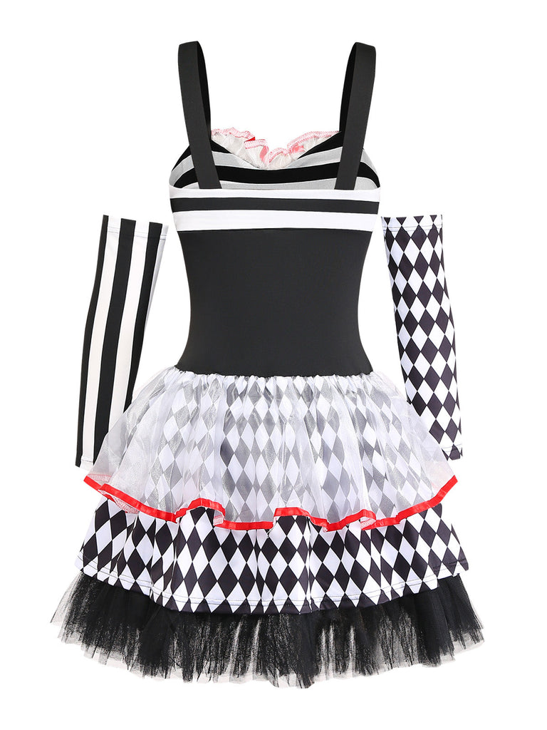 Ensemble robe costume d’Arlequin bouffon d’Halloween années 1980