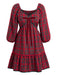 [Grande Taille] Robe évasée rouge motif écossais col V et nœud la taille années 50