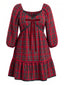 [Grande Taille] Robe évasée rouge motif écossais col V et nœud la taille années 50