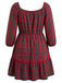 [Grande Taille] Robe évasée rouge à carreaux, col V et nœud à la taille années 1950 - 2