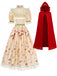 Robe costume florale du Petit Chaperon rouge à manches bouffantes avec cape Années 1940