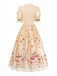 Robe costume florale du Petit Chaperon rouge à manches bouffantes avec cape Années 1940