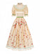 Robe costume florale du Petit Chaperon rouge à manches bouffantes avec cape Années 1940