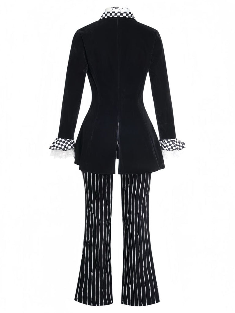 Ensemble costume cosplay Halloween 5PCS noir à rayures et coupe évasée Années 1940