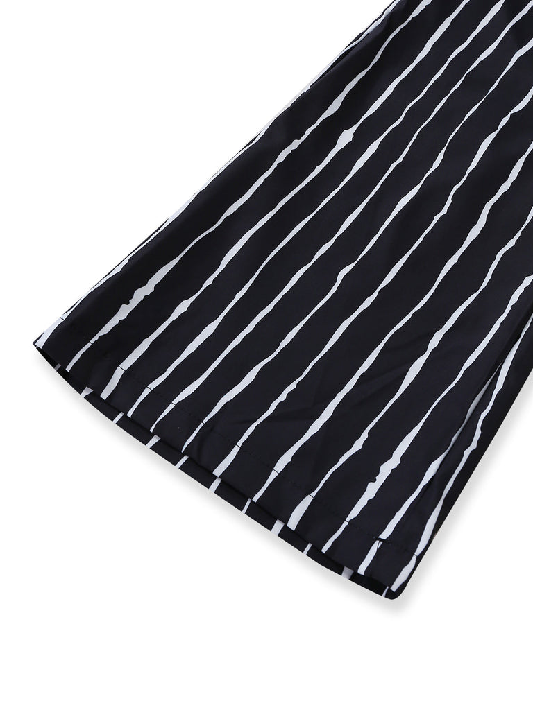 Ensemble costume cosplay Halloween 5PCS noir à rayures et coupe évasée Années 1940