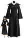 Robe Noir Gothique Witch Wing Col Manches Cloche Costume Années 1930