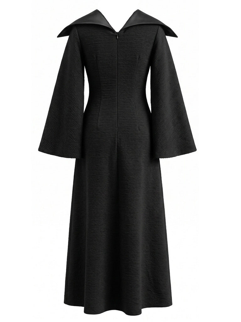 Robe Noir Gothique Witch Wing Col Manches Cloche Costume Années 1930