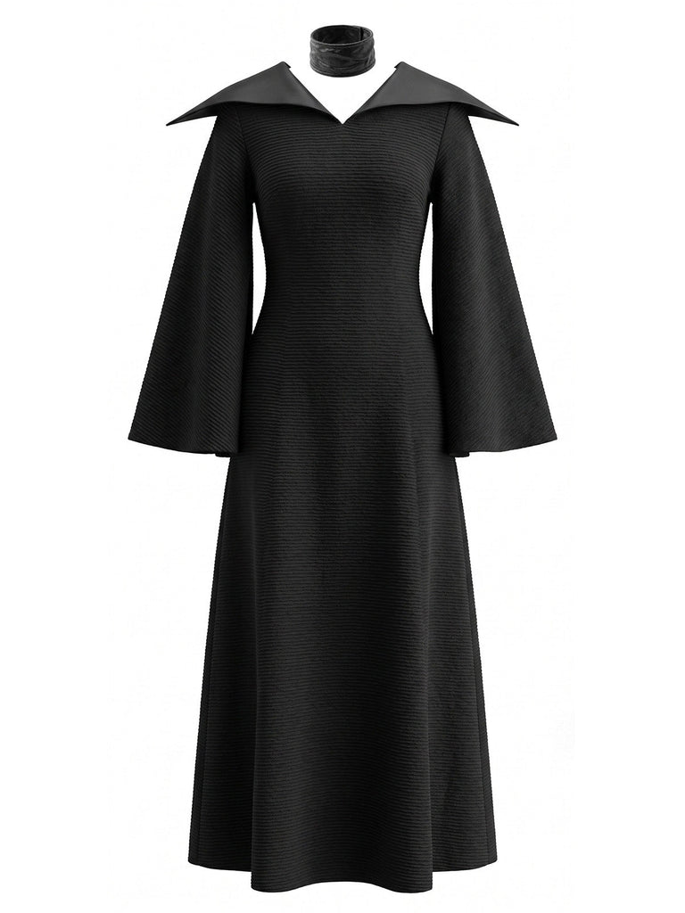 Robe Noir Gothique Witch Wing Col Manches Cloche Costume Années 1930