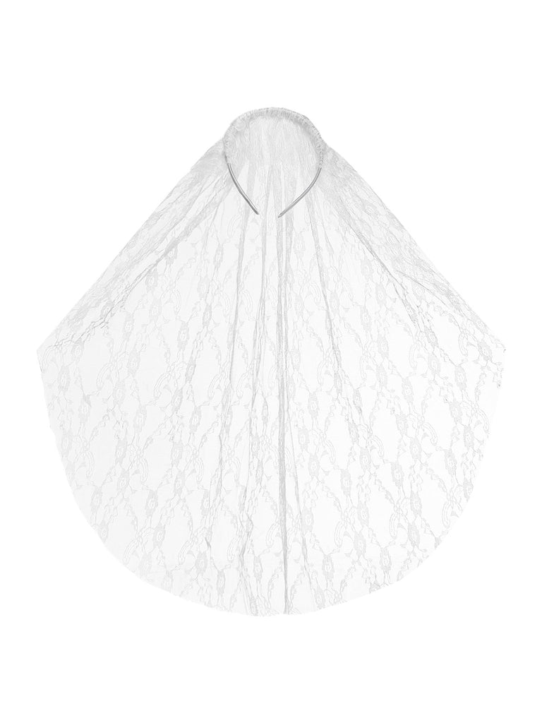 Robe costume blanche de mariée ensanglantée avec voile en dentelle années 1940
