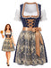 3PCS Robe Bleu Off‑Shoulder Top et Col Carré et Dentelle Tablier Années 1950