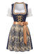 3PCS Robe Bleu Col Carré et Tablier Dentelle et Haut Années 1950