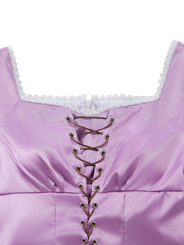 Robe costume de princesse de conte de fées violette à manches bouffantes années 1940