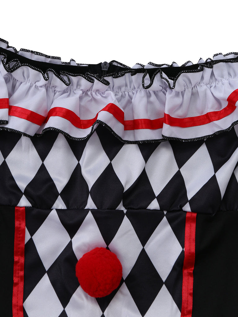 Halloween Noir Blanc Harlequin Clown Ensemble Costume Années 1950