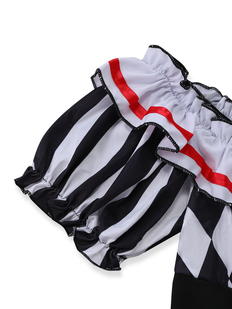 Halloween Noir Blanc Harlequin Clown Ensemble Costume Années 1950
