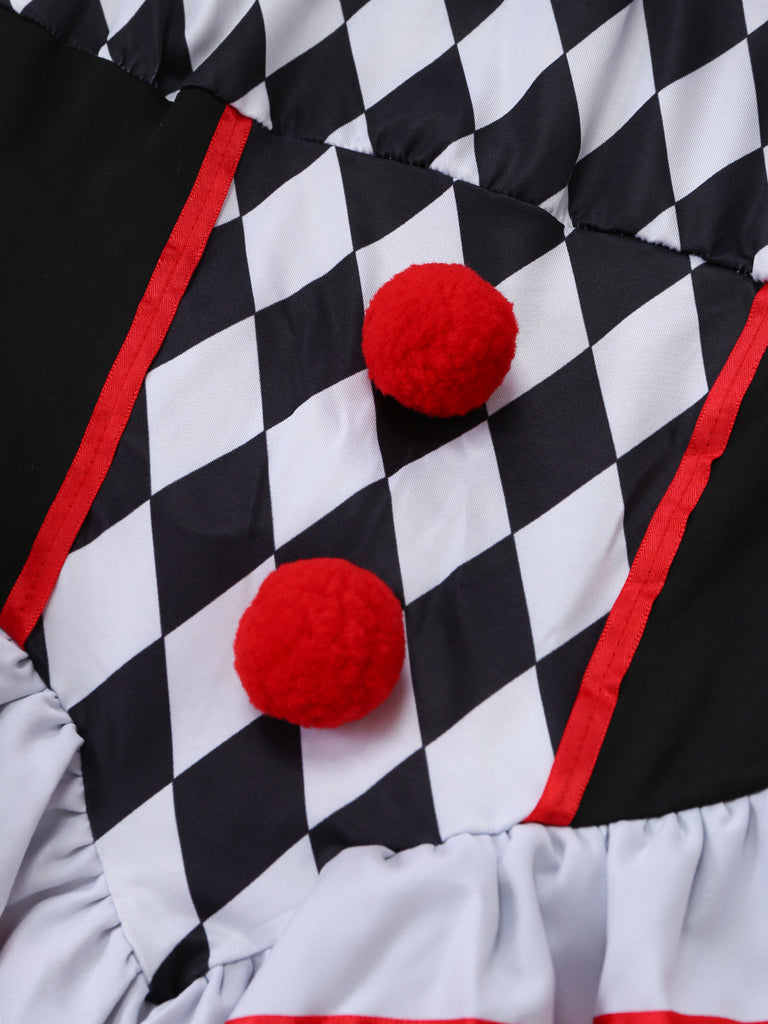 Halloween Noir Blanc Harlequin Clown Ensemble Costume Années 1950