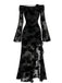 Robe Gothique Florale à Épaules Dénudées avec Fente en Tulle Noir Années 1930