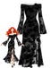 Robe Gothique Florale à Épaules Dénudées avec Fente en Tulle Noir Années 1930