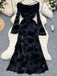 Robe Gothique Florale à Épaules Dénudées avec Fente en Tulle Noir Années 1930
