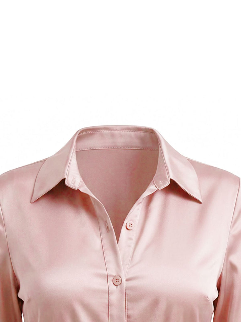 Robe-chemise en satin à taille froncée et nouée années 1960 - 4