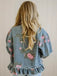 Veste Bleu Floral Denim Volant Ourlet Années 1950 6