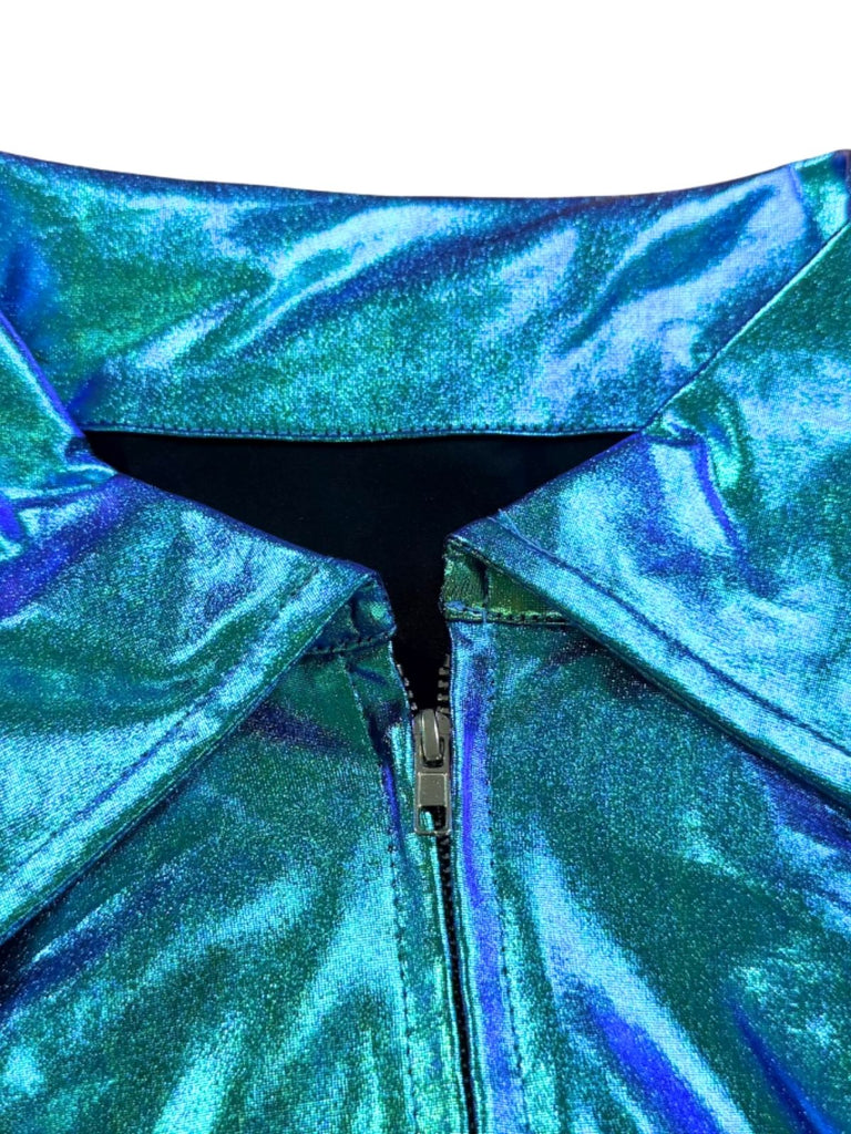 Combinaison Bleu Ceinturé Laser Métallique Tight Évasé Années 1960 4