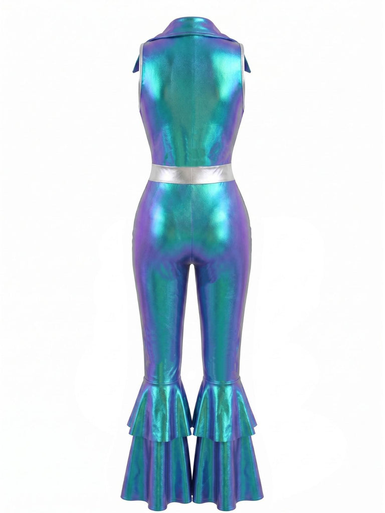 Combinaison Bleu Ceinturé Laser Métallique Tight Évasé Années 1960 3