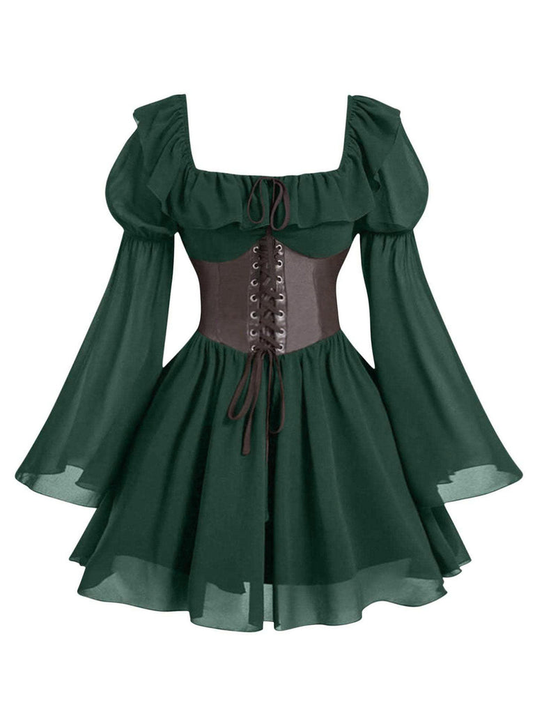 Robe Halloween Col Carré Flare Manches Ceinturé Umbrella Années 1950 2