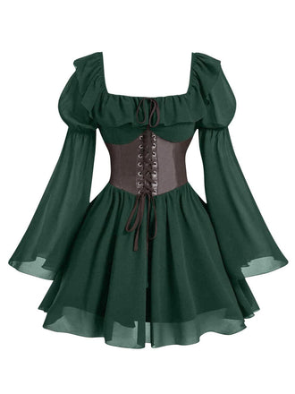 Robe Halloween Col Carré Flare Manches Ceinturé Umbrella Années 1950 2
