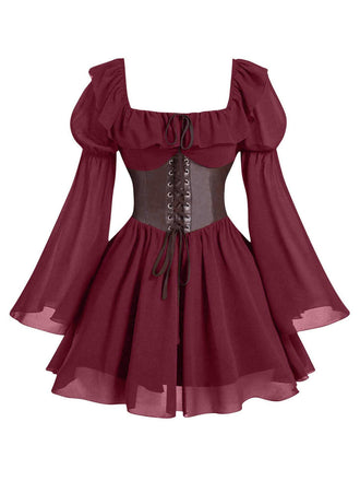 Robe Halloween Col Carré Flare Manches Ceinturé Umbrella Années 1950 4