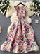 Robe Watercolor Floral Sans Manches Midi Années 1940 4