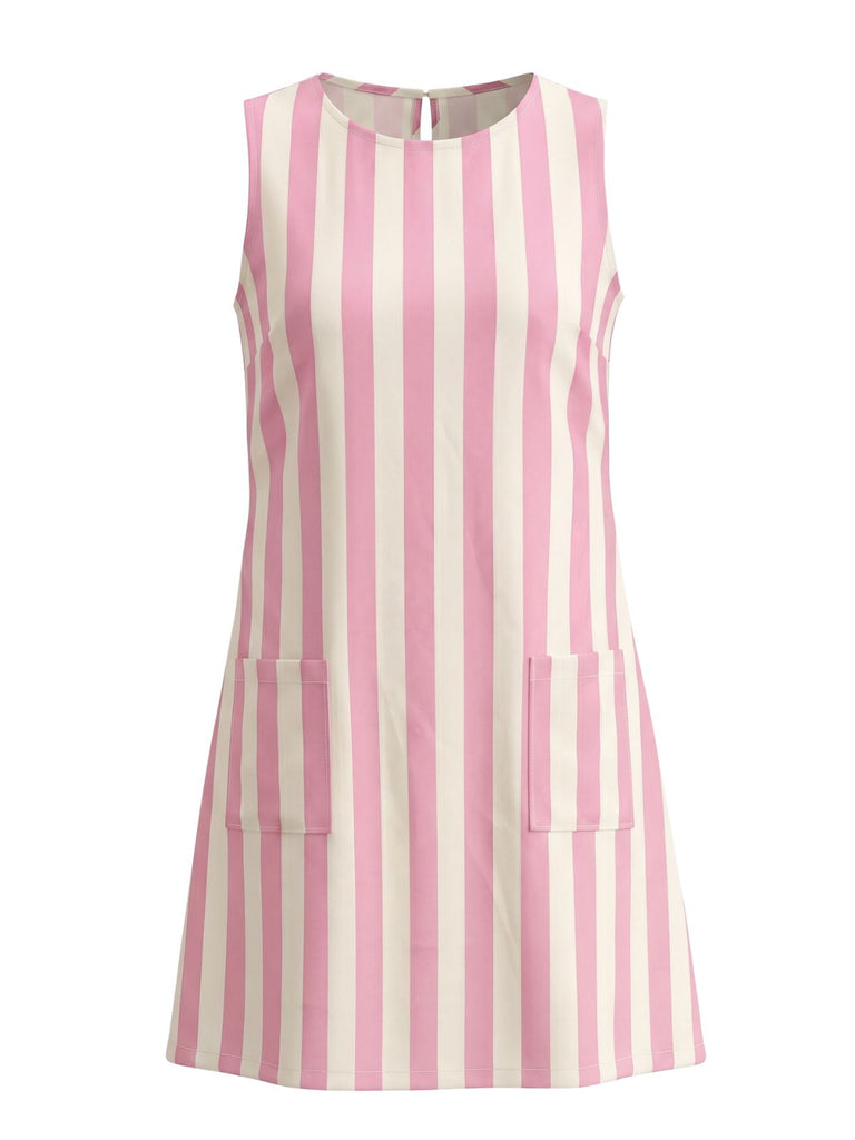 Robe Rayé Sans Manches Ligne A Mini Années 1960 6
