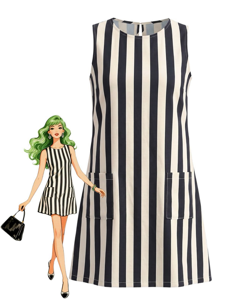 Robe Sans Manches Rayures Verticales Années 1960