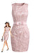 Robe Rose Jacquard Imprimé Nœud Sans Manches Crayon Années 1960