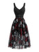 Robe Gothique Halloween en Tulle avec Roses et Crâne Noir Années 1970