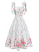 Robe à Bretelles Nouées avec Broderie Florale Blanc Années 1950