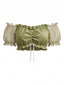 Top Court à Manches Bouffantes Transparentes avec Volants Chartreuse Années 1950
