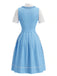 Robe à Col Carré et Tablier Brodé et Top à Trou de Serrure en Dentelle Bleu Années 1950