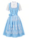 Robe à Col Carré et Tablier Brodé et Top à Trou de Serrure en Dentelle Bleu Années 1950