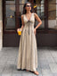 Robe Maxi Beige Coutures Contrastées Nœud Lacet Années 1970