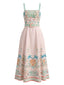 Robe à Bretelles Imprimé Tropical Palmier Coquillage Rose Années 1970