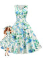 Robe Turquoise Sans Manches Floral Années 1950