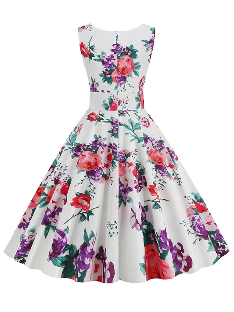 Robe Sans Manches Floral Surplis Évasé Années 1950 5