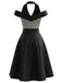 [Prévente] Robe Noir et Blanc Vichy à Carreaux Halter Cold Shoulder Années 1950
