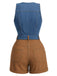 [Prévente] Combishort Bicolore Faux Denim Col V Boutonné Années 1970 2