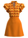 Robe orange motif géométrique col montant volants années 60