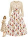 [Prévente] 2PCS Crème Boléro Cardigan et Floral Robe Années 1940