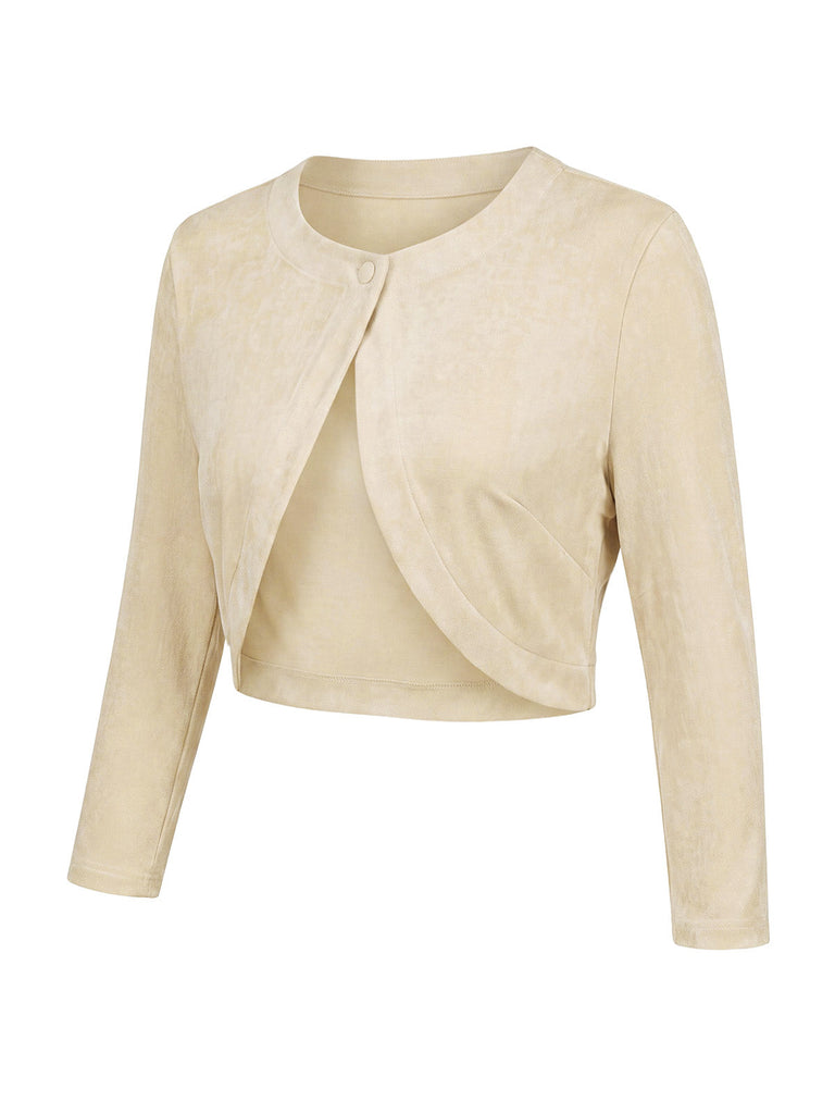 [Prévente] 2PCS Crème Boléro Cardigan et Floral Robe Années 1940