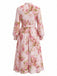 Robe Rose Mousseline Floral Manches Longues Ceinturé Années 1940 3