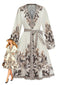 Robe bohème motif cachemire col V et manches ballon années 70