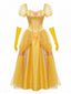 Robe Princesse Jaune Avec Gants Longs Cosplay Belle Années 1970
